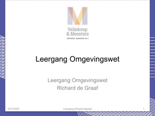 Leergang Omgevingswet
Leergang Omgevingswet
Richard de Graaf
3/27/2020 Leergang Omgevingswet 1
 