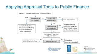 • Integrate CC into existing techniques
• If no organised system for appraisal, then
use CC as an opportunity to encourage
Applying Appraisal Tools to Public Finance
 