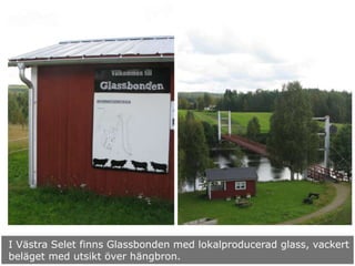 I Västra Selet finns Glassbonden med lokalproducerad glass, vackert
beläget med utsikt över hängbron.
 