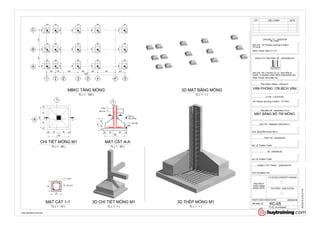 1 2 3 4 5
A
B
C
2' 4'3'
1800 1000 3600 2000 2000 3600 2000
16000
35004000
7500
1000 1000
1000
1000
1000 1000
1000 1000 1000 1000 1000
1000 1000 1000 1000 1000
10001000
100010001000
10001000
100010001000
1000
100010001000
M1 M1 M1 M1 M1
M1M1M1M1M1
M1 M1 M1 M1 M1
1
A
500 500100 100
1000
100500500100
1000
A A
1
-2.500 m
Tầng Móng
100 500 500 100
1000
250250100
600
50 50
-3000
11
1 Ø12 a80
2Ø6 a100
12 Ø16
200
200
2 Ø6 a100
1 2 Ø16
www.autodesk.com/revit
TỈ LỆ :
CHỦ ĐẦU TƯ - INVESTOR
ĐIỆN THOẠI: 0933.711.211
ĐƠN VỊ TƯ VẤN THIẾT KẾ - DESIGNED BY
ĐỊA CHỈ: 105, CHUNG CƯ A1, NGUYỄN ÁI
QUỐC, P.QUANG VINH, BIÊN HÒA-ĐỒNG NAI
ĐIỆN THOẠI: 0916.989.135
TÊN CÔNG TRÌNH - PROJECT:
VỊ TRÍ - LOCATION:
TÊN BẢN VẼ - DRAWING TITLE
CHỦ TRÌ - PRIMARY ARCHITECT:
THIẾT KẾ - DESIGN BY:
VẼ - DRAWN BY
QUẢN LÝ KỸ THUẬT - CHECKED BY:
KTS. NGUYỄN NGỌC BÍCH
KS. LÊ THANH TUẤN
KS. LÊ THANH TUẤN
KTS.VŨ MẠNH HẢI
NGÀY GIAO-ISSUE DATE :
MỤC ĐÍCH
PHÁT HÀNH
ISSUE DATE
T.K.SƠ BỘ-CONCEPT DESIGN
THI CÔNG - EXECUTION
MÃ BẢN VẼ :
As indicated
8/22/20162:03:07PM
KC-05
Mr. Elijah
ĐỊA CHỈ : 161 Pasteur phường 6 Quận3 -
TP.HCM
VĂN PHÒNG 17B BÍCH VÂN
161 Pasteur phường 6 Quận3 - TP.HCM
MẶT BẰNG BỐ TRÍ MÓNG
20/08/2016
TL:( 1 : 100 )
MBKC TẦNG MÓNG
TL:( 1 : 25 )
CHI TIẾT MÓNG M1
TL:( 1 : 25 )
MẶT CẮT A-A
TL:( 1 : 10 )
MẶT CẮT 1-1
TL:( 1 : 1 )
3D MẶT BẰNG MÓNG
TL:( 1 : 1 )
3D CHI TIẾT MÓNG M1
TL:( 1 : 1 )
3D THÉP MÓNG M1
STT HIỆU CHỈNH DATE
 