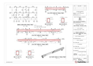 1 2 3 4 5
A
B
C
2' 4'3'
1800 1000 3600 2000 2000 3600 2000
16000
35004000
7500
D1
(200x300)
D1
(200x300)
D1
(200x300)
D1
(200x300)
D2
(200x300)
D2
(200x300)
D2
(200x300)
D2
(200x300)
D2
(200x300)
D2
(200x300)
D2
(200x300)
D2
(200x300)
D3
(200x300)
D4
(200x300)
D4
(200x300)
D4
(200x300)
D4
(200x300)
D4
(200x300)
D4
(200x300)
D5
(200x300)
D5
(200x300)
(S 100)
-200
± 0 .000
-100
SÀN BTCT DÀY 100MM
SÀN WC - BAN CÔNG BTCT DÀY 100MM
GHI CHÚ:
+0.000 m
Tầng trệt
1 2 3
1501400250 150 1000 1502300
200 200 200
4 3 Ø16
5 2 Ø14
6 Ø6 a1501
1
1
1
6 Ø6 a100 6 Ø6 a150 6 Ø6 a100
4 3 Ø16
5 2 Ø145 2 Ø14
4 3 Ø16
1
1
1025150
7 Ø6 a1002
2
1000
300
75
2
2
2
2
200
300
4 3 Ø16
6 Ø6 a150
5 2 Ø14
25
200
300
4 3 Ø16
5 2 Ø14
6 Ø6 a100
25
+0.000 m
Tầng trệt
4 5
1025 150 150 1325 2550 1325 250
300
2002
2
2
2
2
2
1
1
43 Ø16
7 Ø6 a150
7 Ø6 a100
5 2 Ø14 7 Ø6 a100
43 Ø16
52 Ø14
7 Ø6 a150
7Ø6 a100
4 3 Ø16
+0.000 m
Tầng trệt
AB
150 700 1700 700 150 100
200 200
12 2 Ø14
13 3 Ø126 Ø6 a100
6Ø6 a100
6 Ø6 a200
3
3
3
3
4
4
6 Ø6 a100
12 2 Ø14
13 3 Ø12
200
300
25
200
300
6 Ø6 a200
12 2 Ø14
13 3 Ø12
25
www.autodesk.com/revit
TỈ LỆ :
CHỦ ĐẦU TƯ - INVESTOR
ĐIỆN THOẠI: 0933.711.211
ĐƠN VỊ TƯ VẤN THIẾT KẾ - DESIGNED BY
ĐỊA CHỈ: 105, CHUNG CƯ A1, NGUYỄN ÁI
QUỐC, P.QUANG VINH, BIÊN HÒA-ĐỒNG NAI
ĐIỆN THOẠI: 0916.989.135
TÊN CÔNG TRÌNH - PROJECT:
VỊ TRÍ - LOCATION:
TÊN BẢN VẼ - DRAWING TITLE
CHỦ TRÌ - PRIMARY ARCHITECT:
THIẾT KẾ - DESIGN BY:
VẼ - DRAWN BY
QUẢN LÝ KỸ THUẬT - CHECKED BY:
KTS. NGUYỄN NGỌC BÍCH
KS. LÊ THANH TUẤN
KS. LÊ THANH TUẤN
KTS.VŨ MẠNH HẢI
NGÀY GIAO-ISSUE DATE :
MỤC ĐÍCH
PHÁT HÀNH
ISSUE DATE
T.K.SƠ BỘ-CONCEPT DESIGN
THI CÔNG - EXECUTION
MÃ BẢN VẼ :
As indicated
8/22/20162:03:09PM
KC-07
Mr. Elijah
ĐỊA CHỈ : 161 Pasteur phường 6 Quận3 -
TP.HCM
VĂN PHÒNG 17B BÍCH VÂN
161 Pasteur phường 6 Quận3 - TP.HCM
MẶT BẰNG DẦM SÀN TẦNG
TRỆT
20/08/2016
TL:( 1 : 100 )
MBKC DẦM SÀN TẦNG TRỆT
TL:( 1 : 25 )
CHI TIẾT DẦM D1 TẦNG TRỆT
TL:( 1 : 10 )
MC 1-1 (D1-T)
TL:( 1 : 10 )
MC 2-2 (D1-T)
TL:( 1 : 25 )
CHI TIẾT DẦM D1 TẦNG TRÊT
TL:( 1 : 25 )
CHI TIẾT DẦM D3 TẦNG TRỆT
TL:( 1 : 10 )
MC 3-3 (D3-T)
TL:( 1 : 10 )
MC 4-4 (D3-T)
TL:( 1 : 1 )
3D THÉP DẦM D1 TẦNG TRỆT
STT HIỆU CHỈNH DATE
 