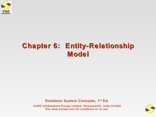Chapter 6: Entity-Relationship
           Model




           Database System Concepts, 1 st Ed.
   ©VNS InfoSolutions Private Limited, Varanasi(UP), India 221002
           See www.vnsispl.com for conditions on re-use
 