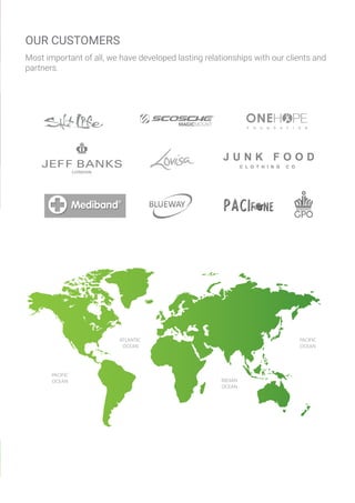 OUR CUSTOMERS
Most important of all, we have developed lasting relationships with our clients and
partners.
ATLANTIC
OCEAN
PACIFIC
OCEAN
PACIFIC
OCEAN
INDIAN
OCEAN
 
