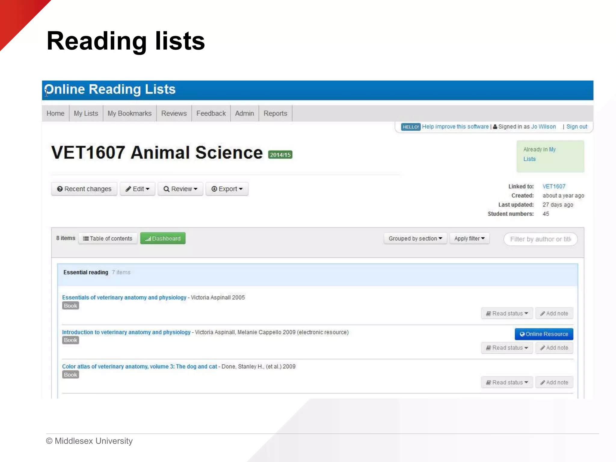 © Middlesex University
Reading lists
 