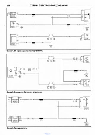 266 СХЕМЫ ЭЛЕКТРООБОРУДОВАНИЯ
Схема 4. Обогрев заднего стекла (RETROR).
'N0-
Е7
15А F7
1018
-N (K
S7| SP2-
r N0-
E2S
10А F26 -N 0^
S28___ J
1U1B
LPG------
MAN
Схема 6. Прикуриватель.
vnx.su
 