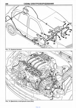 308 СХЕМЫ ЭЛЕКТРООБОРУДОВАНИЯ
Рис. 13. Аудиоустановка.
Рис. 14. Двигатель и моторный отсек (K4J).
vnx.su
 