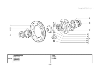 - 108 -
21703
21703-01
21703-02
B410
Дифференциал
Differential
Différentiel
Differential
Diferencial
Catalogue LADA PRIORA 09.2006
 
