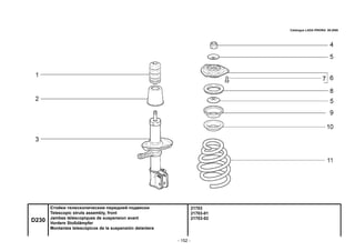 - 152 -
21703
21703-01
21703-02
D230
Стойки телескопические передней подвески
Telescopic struts assembly, front
Jambes téléscopiques de suspension avant
Vordere Stoßdämpfer
Montantes telescópicos de la suspensión delantera
Catalogue LADA PRIORA 09.2006
 