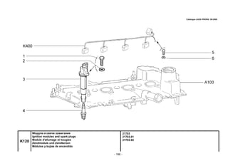 - 186 -
21703
21703-01
21703-02
K120
Модули и свечи зажигания
Ignition modules and spark plugs
Module d'allumage et bougies
Zündmodule und Zündkerzen
Módulos y bujías de encendido
Catalogue LADA PRIORA 09.2006
 