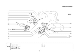 - 24 -
21703
21703-01
21703-02
A010
Подвеска двигателя
Engine mounting
Suspension de moteur
Motoraufhängung
Suspensión del motor
Catalogue LADA PRIORA 09.2006
 