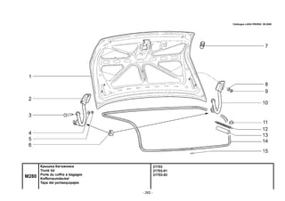 - 262 -
21703
21703-01
21703-02
M280
Крышка багажника
Trunk lid
Porte du coffre à bagages
Kofferraumdeckel
Tapa del portaequipajes
Catalogue LADA PRIORA 09.2006
 