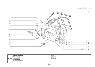 - 266 -
21703
21703-01
21703-02
M300
Двери передние
Front doors
Portes avant
Vordertüren
Puertas delanteras
Catalogue LADA PRIORA 09.2006
 