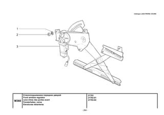 - 284 -
21703
21703-01
21703-02
M360
Стеклоподъемники передних дверей
Front window regulator
Lève-vitres des portes avant
Fensterheber, vorne
Elevalunas delanteras
Catalogue LADA PRIORA 09.2006
 