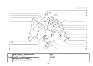 - 60 -
21703
21703-01
21703-02
A410
Труба приёмная с нейтрализатором
Downpipe with catalyst
Collecteur d'échappement avec le pot catalytique
Auslaßkrümmer mit Katalysator
Colector de escape con catalizador
Catalogue LADA PRIORA 09.2006
 