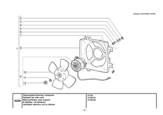 - 74 -
21703
21703-01
21703-02
A620
Электровентилятор с кожухом
Radiator fan with cowl
Motoventilateur avec support
E-Gebläse mit Gehäuse
Ventilador eléctrico con la cibierta
Catalogue LADA PRIORA 09.2006
 