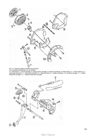 182
Rys. 4.1. Zespół sprzęgła do silników benzynowych
A—do silników 8-zaworowych, B—do silników
16 - zaworowych 1 —tarcza sprzęgła, 2—zespół oprawy sprzęgła, 3—łożysko wyciskowe, 4—kołek złączny, 5 — kołek ustawczy, 6 —
górna płyta pośrednia, 7 — dolna ptyta pośrednia, 8 — płyta pośrednia, 9 — tulejka środkująca, 10—obudowa sprzęgła, 11 — widełki
wyłączania sprzęgła, 12 — dźwignia wyłączania sprzęgła
http://vnx.su
 
