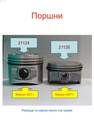 Поршни
21124
21126
Масса~247 гМасса~351 г
Разница по массе около ста грамм
http://vnx.su/
 