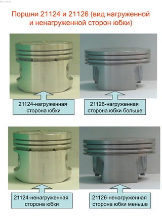 21124-нагруженная
сторона юбки
21126-нагруженная
сторона юбки больше
21124-ненагруженная
сторона юбки
21126-ненагруженная
сторона юбки меньше
Поршни 21124 и 21126 (вид нагруженной
и ненагруженной сторон юбки)
http://vnx.su/
 