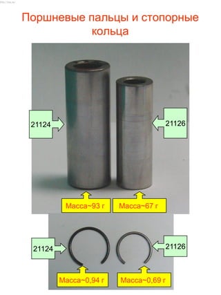 Поршневые пальцы и стопорные
кольца
21124
2112621124
21126
Масса~93 г Масса~67 г
Масса~0,94 г Масса~0,69 г
http://vnx.su/
 
