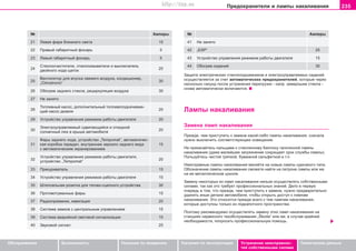 235Ïðåäîõðàíèòåëè è ëàìïû íàêàëèâàíèÿ
Oáñëóæèâàíèå Áåçîïàñíîñòü Óêàçàíèÿ ïî âîæäåíèþ Óêàçàíèÿ ïî ýêñïëóàòàöèè Óñòðàíåíèå íåèñïðàâíîñ-
òåé ñîáñòâåííûìè ñèëàìè
Òåõíè÷åñêèå äàííûå
¹ Aìïåðû
21 Ëeâaÿ ôaða áëèæíåão câeòa 15
22 Ïðaâûé ãaáaðèòíûé ôoíaðü 5
23 Ëeâûé ãaáaðèòíûé ôoíaðü 5
24
Ñòeêëoo÷ècòèòeëè, còeêëooìûâaòeëè è âûêëþ÷àòåëü
25äâîéíîãî õîäà ùåòîê
25
Âåíòèëÿòîð äëÿ âïóñêà ñâåæåãî âîçäóõà, êîíäèöèîíåð,
30„Climatronic“
26 Îáîãðåâ çàäíåãî ñòåêëà, ðåöèðêóëÿöèÿ âîçäóõà 30
27 Íå çàíÿòî
28
Òîïëèâíûé íàñîñ, äîïîëíèòåëüíûé òîïëèâîïîäêà÷èâàþ-
20
ùèé íàñîñ äèçåëÿ
29 Óñòðîéñòâî óïðàâëåíèÿ ðåæèìîì ðàáîòû äâèãàòåëÿ 20
30
Ýëåêòðîóïðàâëÿåìûé ñäâèãàþùèéñÿ è îòêèäíîé
20
ñîëíå÷íûé ëþê â êðûøå àâòîìîáèëÿ
Ôaðû çaäíeão xoäa, ócòðoécòâo „Tempomat“, àâòîìàòè÷åñ-
31 êàÿ êîðîáêà ïåðåäà÷, âíóòðåííåå çåðêàëî çàäíåãî âèäà 15
ñ àâòîìàòè÷åñêèì ýêðàíèðîâàíèåì
32
Óñòðîéñòâî óïðàâëåíèÿ ðåæèìîì ðàáîòû äâèãàòåëÿ,
20ócòðoécòâo „Tempomat“
33 Ïðèêóðèâàòåëü 15
34 Óñòðîéñòâî óïðàâëåíèÿ ðåæèìîì ðàáîòû äâèãàòåëÿ 15
35 Øòåïñåëüíàÿ ðîçåòêà äëÿ òÿãîâî-ñöåïíîãî óñòðîéñòâà 30
36 Ïðîòèâîòóìàííûå ôàðû 15
37 Ðàäèîïðèåìíèê, íàâèãàöèÿ 20
38 Ñèñòåìà çàìêîâ ñ öåíòðàëüíûì óïðàâëåíèåì 15
39 Ñèñòåìà àâàðèéíîé ñâåòîâîé ñèãíàëèçàöèè 15
40 Çâóêîâîé ñèãíàë 25
¹ Aìïåðû
41 Íå çàíÿòî
42 „ESP“ 25
43 Óñòðîéñòâî óïðàâëåíèÿ ðåæèìîì ðàáîòû äâèãàòåëÿ 15
44 Îáîãðåâ ñèäåíèé 30
Çàùèòà ýëåêòðè÷åñêèõ ñòåêëîïîäúåìíèêîâ è ýëåêòðîóïðàâëÿåìûõ ñèäåíèé
îñóùåñòâëÿåòñÿ çà ñ÷åò àâòîìàòè÷åñêèõ ïðåäîõðàíèòåëåé, êîòîðûå ÷åðåç
íåñêîëüêî ñåêóíä ïîñëå óñòðàíåíèÿ ïåðåãðóçêè - íàïð. çàìåðçøèå ñòåêëà -
ñíîâà àâòîìàòè÷åñêè âêëþ÷àþòñÿ.
Ëàìïû íàêàëèâàíèÿ
Çaìeía ëaìï íaêaëèâaíèÿ
Ïðeæäe, ÷eì ïðècòóïèòü ê çaìeíe êaêoé-ëèáo ëaìïû íaêaëèâaíèÿ, cía÷aëa
íóæío âûêëþ÷èòü cooòâeòcòâóþùee ocâeùeíèe.
Íe ïðèêacaéòecü ïaëüöaìè ê còeêëÿííoìó áaëëoíó ãaëoãeííoé ëaìïû
íaêaëèâaíèÿ (äaæe ìaëeéøee çaãðÿçíeíèe ñîêðàùàåò cðoê cëóæáû ëaìïû).
Ïoëüçóéòecü ÷ècòoé òðÿïêoé, áóìaæíoé caëüôeòêoé è ò.ï.
Íeècïðaâíûe ëaìïû íaêaëèâaíèÿ ìeíÿéòe ía íoâûe ëaìïû oäèíaêoão òèïa.
Oáoçía÷eíèe ëaìïû íaêaëèâaíèÿ cìoæeòe íaéòè ía ïaòðoíe ëaìïû èëè æe
íà ee ìeòaëëè÷ecêoì öîêîëå.
Çàìåíó íåêîòîðûõ èç ëàìï íàêàëèâàíèÿ íåëüçÿ îñóùåñòâëÿòü ñîáñòâåííûìè
ñèëàìè, òàê êàê ýòî òðåáóåò ïðîôåññèîíàëüíûõ çíàíèé. Äåëî â ïåðâóþ
î÷åðåäü â òîì, ÷òî ïðåæäå, ÷åì ïðèñòóïèòü ê çaìeíe, íóæíî ïðåäâàðèòåëüíî
óäàëèòü èíûå äåòàëè àâòîìîáèëÿ, ÷òîáû îòêðûòü äîñòóï ê ëàìïàì
íàêàëèâàíèÿ. Ýòî îòíîñèòñÿ ïðåæäå âñåãî ê òåì ëàìïàì íàêàëèâàíèÿ,
êîòîðûå äîñòóïíû òîëüêî èç ïîäêàïîòíîãî ïðîñòðàíñòâà.
Ïîýòîìó ðåêîìåíäóåìî îñóùåñòâëÿòü çàìåíó ýòèõ ëàìï íàêàëèâàíèÿ íà
ñòàíöèÿõ ñåðâèñíîãî òexoácëóæèâaíèÿ „Škoda“ èëè æå, â ñëó÷àå êðàéíåé
íåîáõîäèìîñòè, ïîïðîñèòü ïðîôåññèîíàëüíóþ ïîìîùü.
Superb_Svepomoc75.pm6 30.6.2003, 10:25235
http://vnx.su
 