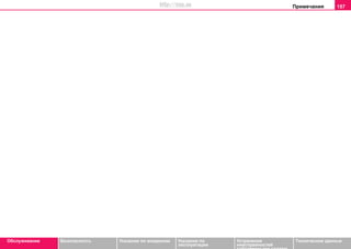 157
Oбслуживание Безопасность Указания по вождению Указания по
эксплуатации
Устранение
неисправностей
собственными силами
Тexничecкиe дaнныe
Примечанияhttp://vnx.su
 
