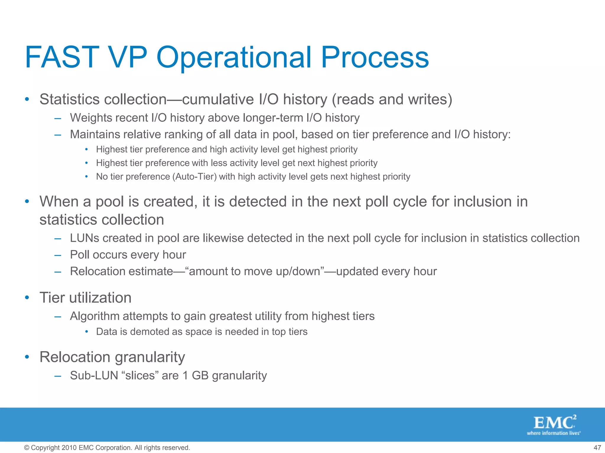 3X the number of transactionsFAST and FAST Cache Optimal performance at lowest possible costs29% lower 3-year TCOMaintenanceUnisphere,Unisphere Analyzer50% lower operating costMaintenanceCLARiiON CX4-960130 TB rawAll Fibre Channel220 x 600 GB 15KUnisphere,Advanced FAST SuiteCLARiiON CX4-960130 TB rawFAST Cache8 x 73 GB FlashTiered Storage30 x 600 GB 15K57 x 2 TB SATAPower and CoolingManagementPower and CoolingManagementSystem CostNo FAST, no FAST Cacheno tieringThree-Year OpExNo FAST, no FAST Cacheno tieringThree-Year OpExFAST and FAST Cachewith Fibre Channel andSATASystem Cost FAST and FAST Cachewith Fibre Channel andSATA