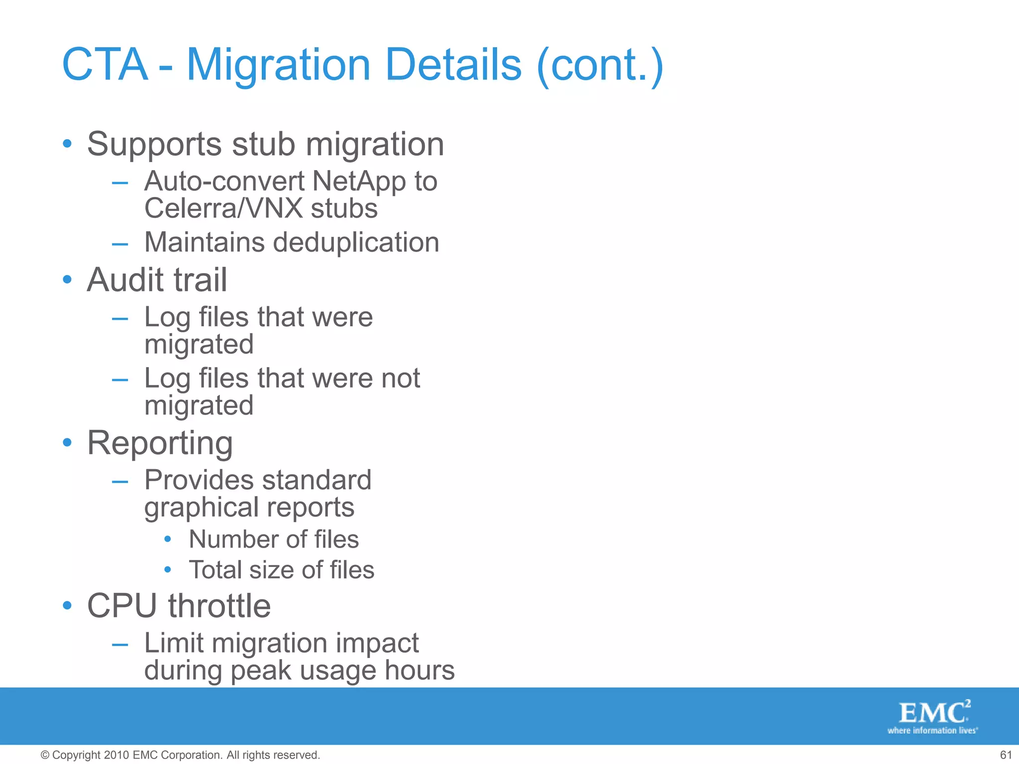 EMC Infrastructure for Virtual DesktopsEnabled by EMC VNX, VMware vSphere 4.1, VMware View 4.5, and VMware View Composer 2.5 Improve desktop environment performance by up to 60% during boot storms leveraging EMC FAST CacheReduce storage disk costs by leveraging VMware View Composer and advanced storage technologies from EMC like EMC FAST VP and FAST CacheSimplify your environment by reducing the number of disk drives, up to 77%