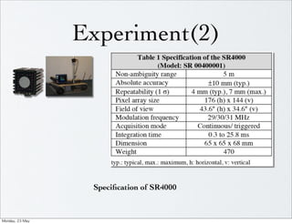 Experiment(2)




                      Speciﬁcation of SR4000



Monday,	 23	 May	 
 