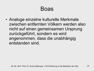 Boas Analoge einzelne kulturelle Merkmale zwischen entfernten Völkern werden also nicht auf einen gemeinsamen Ursprung zurückgeführt, sondern es wird angenommen, dass die unabhängig entstanden sind. 
