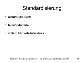 Standardisierung nichtstrukturierte teilstrukturierte vollstrukturierte Interviews 