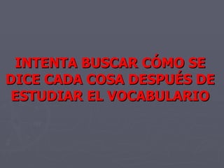 INTENTA BUSCAR CÓMO SE DICE CADA COSA DESPUÉS DE ESTUDIAR EL VOCABULARIO 