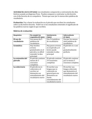 Plan de lección de vocabulario