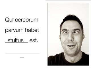 Quī cerebrum
parvum habet
________ est.
 stultus

     Pictūra
 