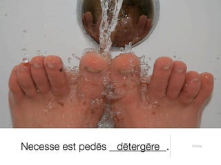 Necesse est pedēs ___________.
                   dētergēre     Pictūra
 