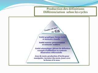 Production des définitions
Différenciation selon les cycles
 