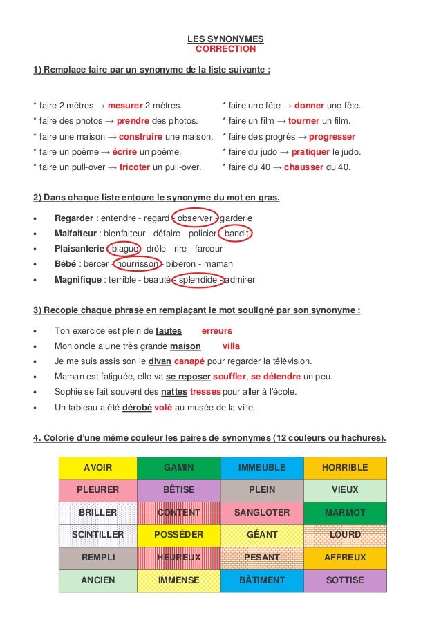 Vocabulaire Synonymes5 Vocabulaire Synonymes5