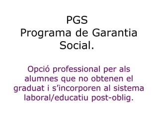 PGS  Programa de Garantia Social.  Opció professional per als alumnes que no obtenen el graduat i s’incorporen al sistema ...