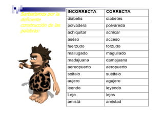 Barbarismos por la
deficiente
construcción de las
palabras:
 