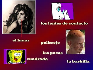 los lentes de contacto



el lunar
           pelirrojo

            las pecas
      cuadrado
                        la barbilla
 