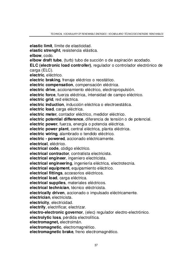 Vocabulario Tecnico Ingles Espanol