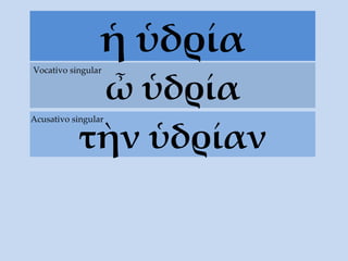 ἡ ὑδρία ὦ ὑδρία Vocativo singular τὴν  ὑδρίαν Acusativo singular 