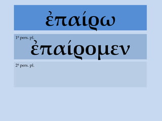 ἐπαίρω ἐπαίρομεν 1ª pers. pl. 2ª pers. pl. 