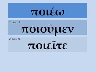 ποι έω ποιοῦμεν 1ª pers. pl. ποιεῖτε 2ª pers. pl. 