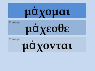 μά χομαι
               μά χεσθε
2ª pers. pl.




               μά χονται
3ª pers. pl.
 