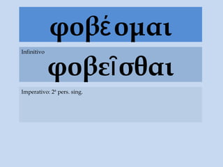 φοβέ ομαι
             φοβεῖ σθαι
Infinitivo




Imperativo: 2ª pers. sing.
 