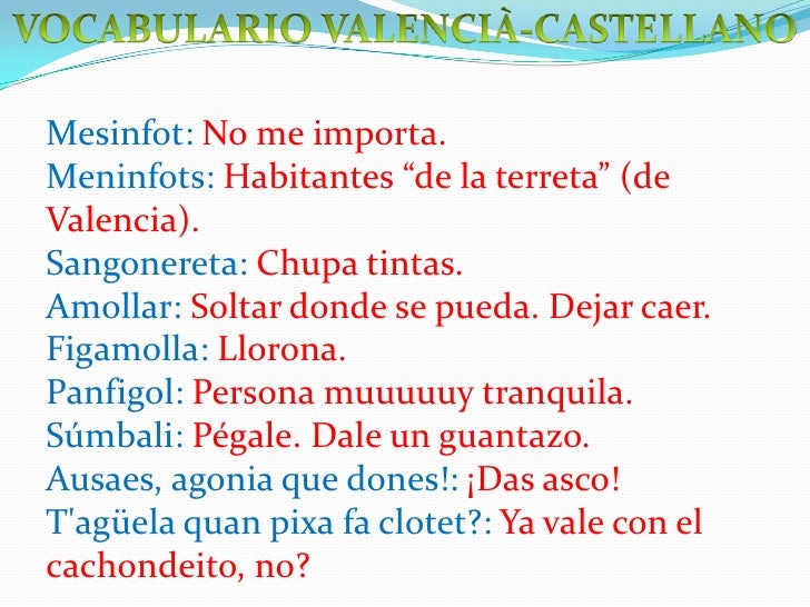 Vocabulario Valenciano Castellano 3