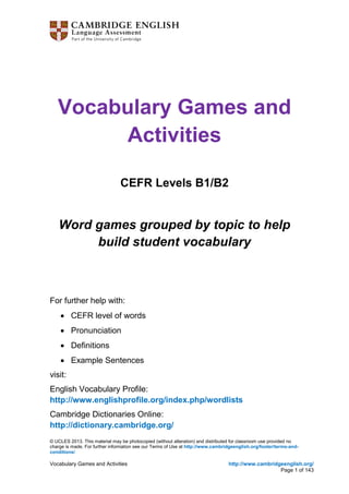 SOLUTION: B1 b1 vocabulary lists 1 6 fall online games activities