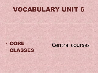 VOCABULARY UNIT 6 CORE CLASSES Central courses  