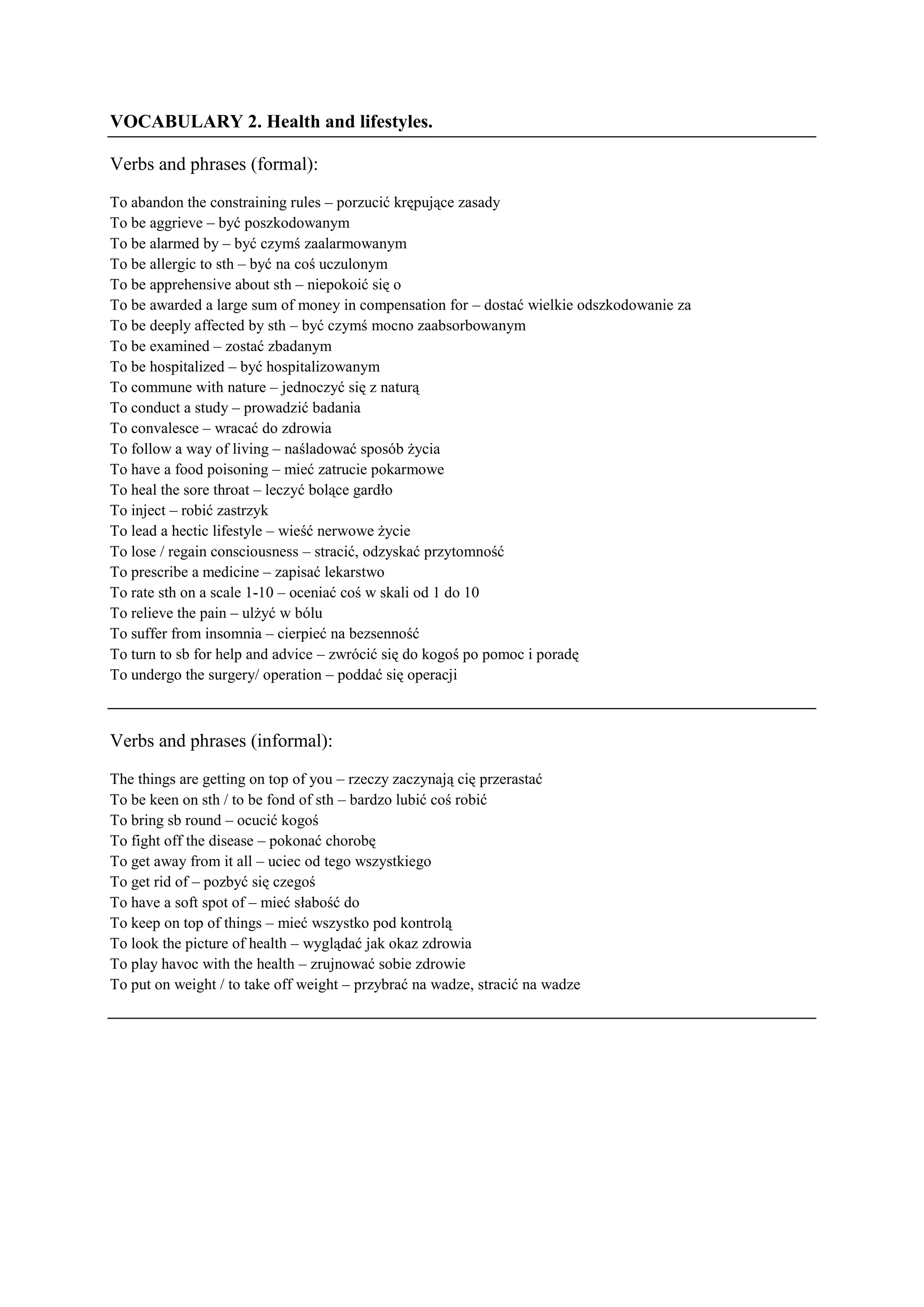 Vocabulary 2. health and lifestyles. | DOCX | Diseases and Conditions ...