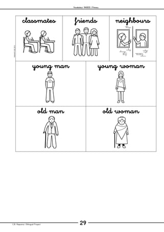 Vocabulary– BASICS / Primary
C.B. Hispania / Bilingual Project 29
mjesusra©2011
classmates friends neighbours
young man young woman
old man old woman
 